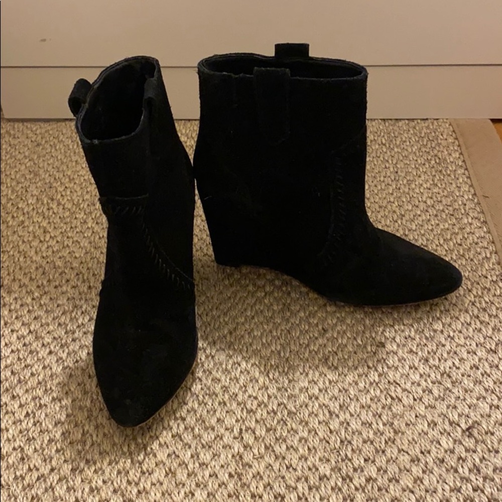 Rebecca Minkoff black suede wedge booties 7.5